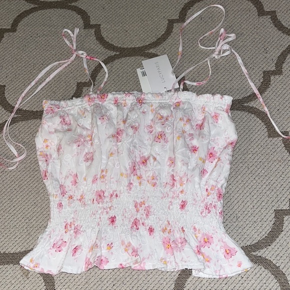 Lucy Paris eyelet pink floral print blouse - Picture 3 of 12